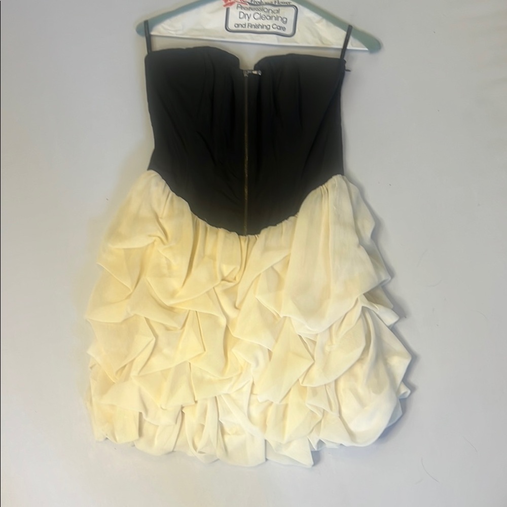 bebe Black and Cream Strapless Corset Bubble Dress